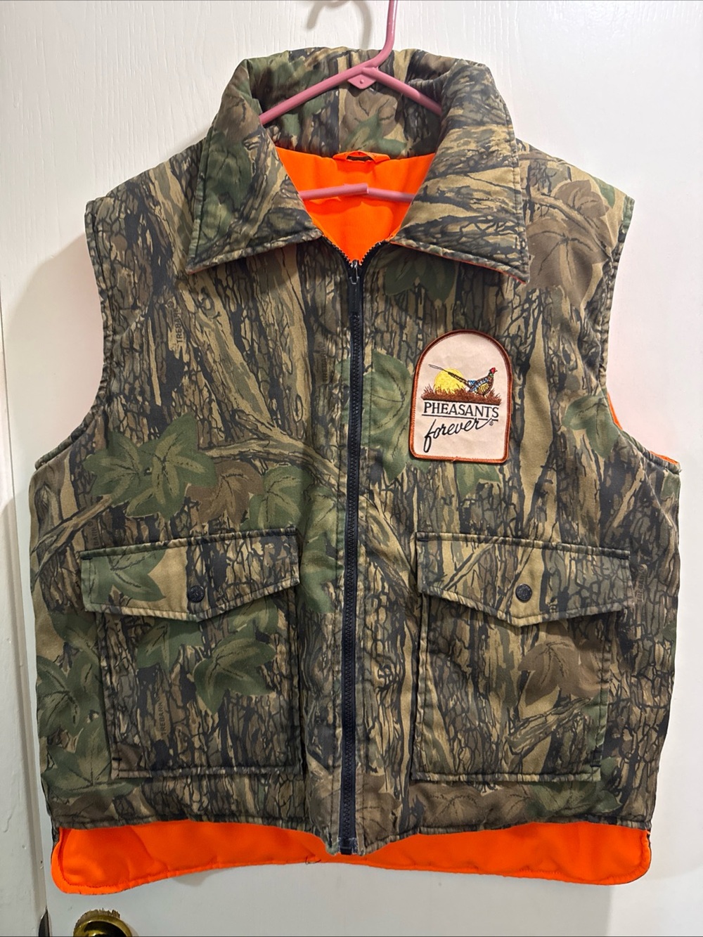 Pheasants Forever Men's Realtree Camo Hunting Vest with Orange Lining